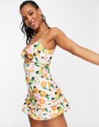 Asos Design Cami Knot Cut-out Mini Dress In Tangerine Floral Spot Print-multi