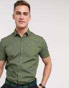 New Look Short Sleeve Poplin Shirt In Khaki-green