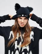 Asos Halloween Cat Beanie With Glow In The Dark Whiskers - Black