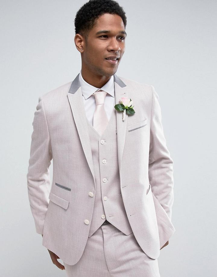 Asos Wedding Skinny Suit Jacket In Pink Texture With Geo Lining - Pink