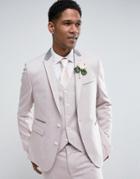 Asos Wedding Skinny Suit Jacket In Pink Texture With Geo Lining - Pink