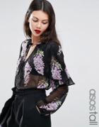 Asos Tall Floral Blouse With Cape Detail & Tie - Multi