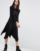 Asos Hanky Hem Midi Slouch Dress - Black