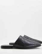 Asos Design Mule Loafers In Black Faux Leather With Embossed Detail