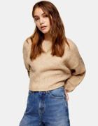 Topshop Brushed Crop Sweater In Camel-neutral