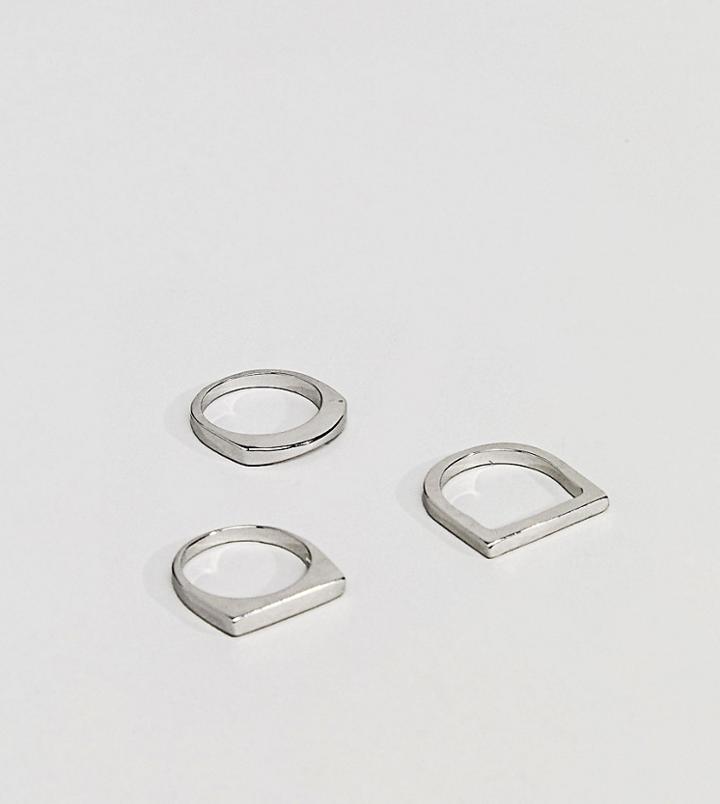 Designb Silver Geo Rings In 3 Pack Exclusive To Asos - Silver