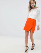 Asos Design Side Button Mini Skirt With Split Front - Orange