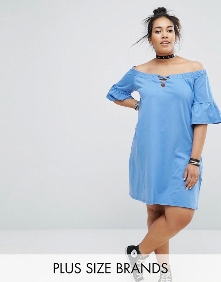 Pink Clove Bardot Shift Dress With Cross Detail - Blue