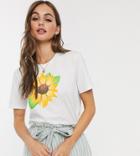 We Are Hairy People Organic Cotton T-shirt With Hand Painted Sunflower-white