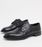 Asos Design Wide Fit Derby Shoes In Black Leather