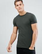 Asos Design Muscle Fit T-shirt With Crew Neck In Khaki - Green