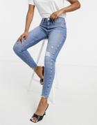 River Island Molly Distressed Skinny Jeans In Light Blue-blues