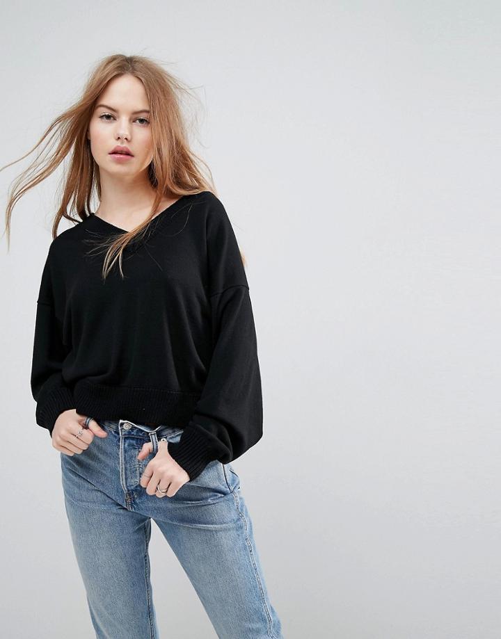 Asos Sweater In Eco Yarn With V Neck And Batwing Sleeves - Black