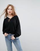 Asos Sweater In Eco Yarn With V Neck And Batwing Sleeves - Black