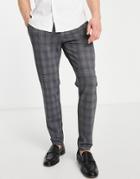 Only & Sons Smart Slim Plaid Pants In Gray