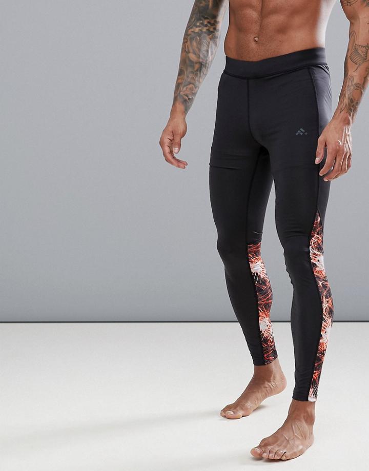 First Training Tights In Black With Orange Print - Orange