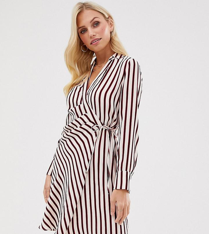 River Island Wrap Dress In Stripe - Multi