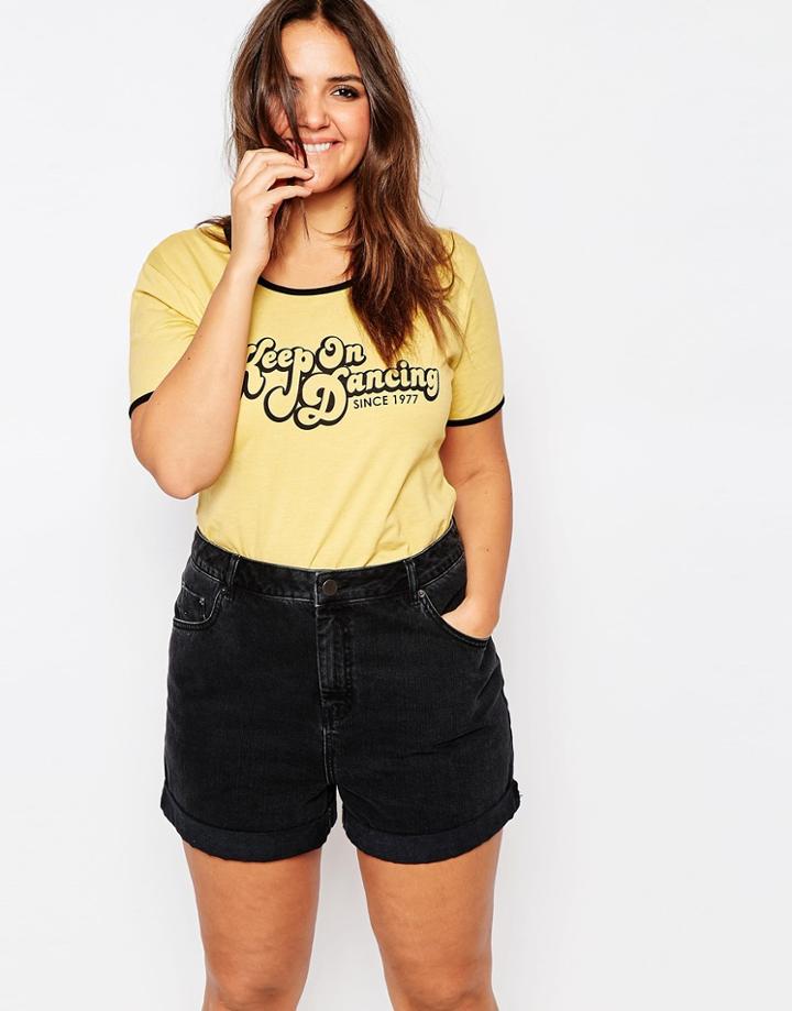 Pink Clove Keep On Dancing Slogan Tee - Yellow