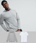 Asos Hoodie & Longline Tshirt 2 Pack Gray Marl/white Save - Multi