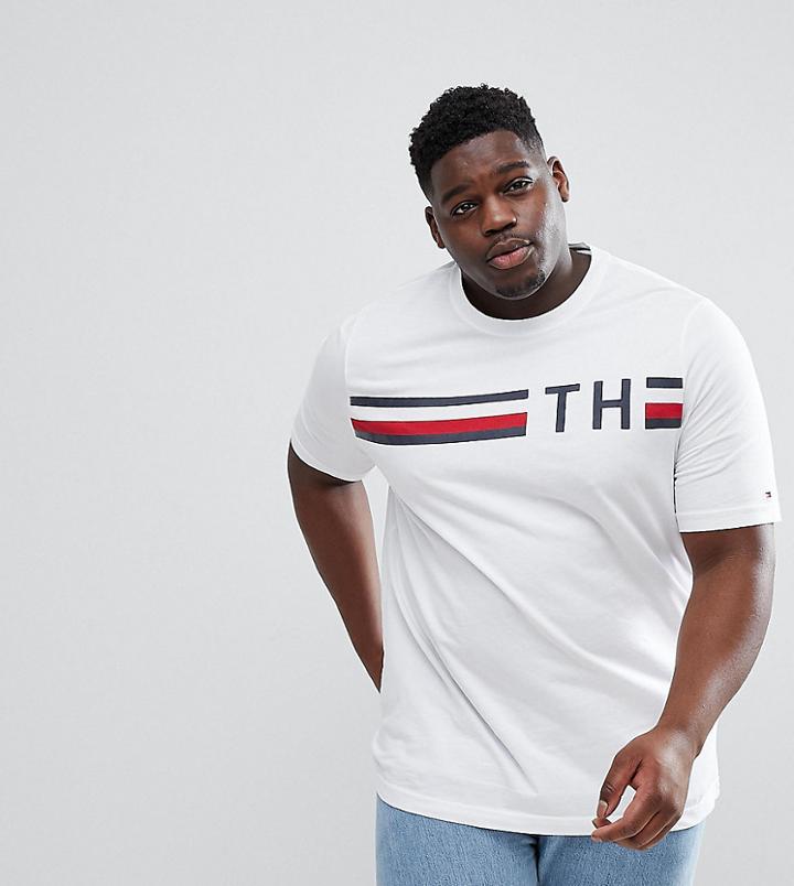 Tommy Hilfiger Plus Striped Logo Print T-shirt In White - White
