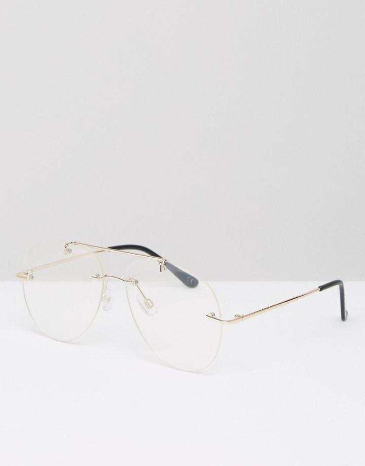 Asos Geeky Clear Lens Rimless Aviator Glasses - Gold