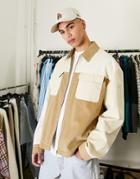Asos Design Oversized Cord Harrington With Cut And Sew In Stone-neutral