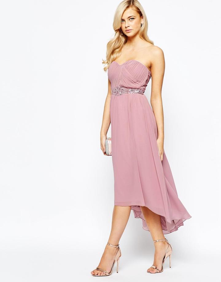 Little Mistress Pleated Bandeau Maxi Dress - Dusty Pink