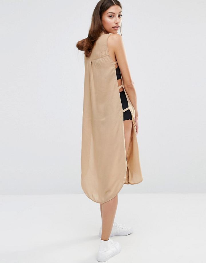 Vero Moda Open Slit Long Shirt Dress - Brown