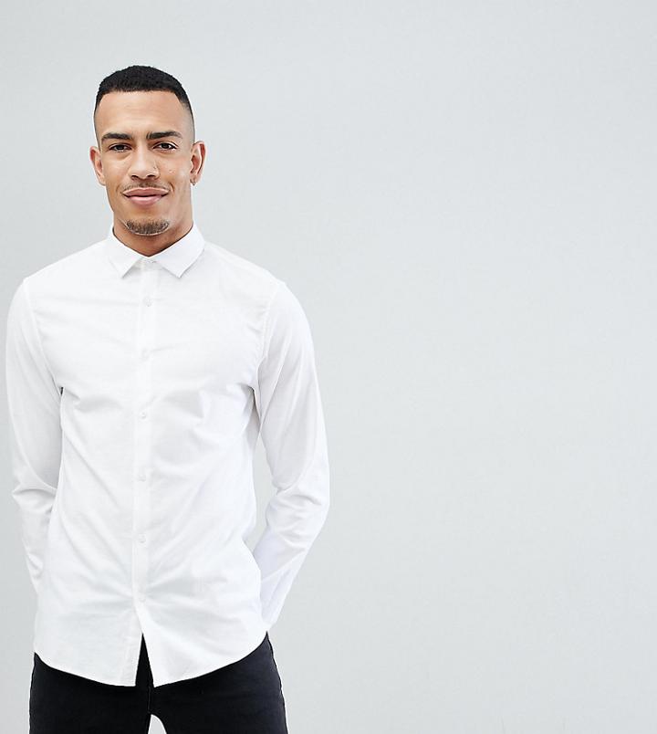 Asos Tall Smart Slim Fit Oxford Shirt With Double Cuff - White