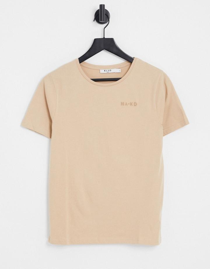 Na-kd Cotton Logo Print Oversized T-shirt In Beige - Beige-neutral