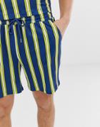 Liquor N Poker Shorts In Navy Stripe Print - Multi