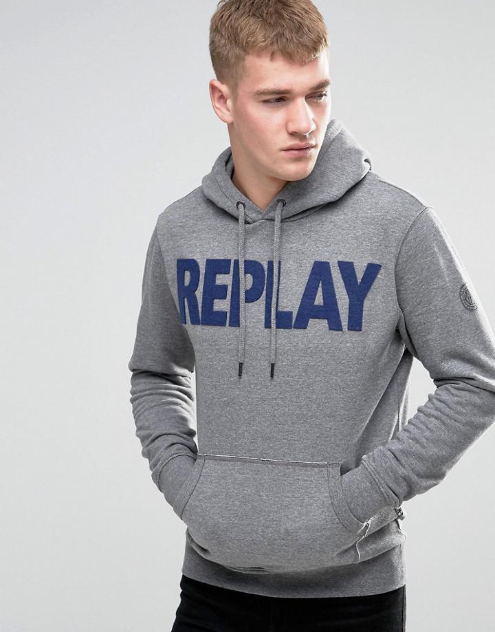 Replay Felt Logo Hooded Sweatshirt In Gray Marl - Gray Marl