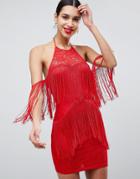 Ax Paris Tassle Trim Dress - Red