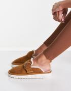 Asos Design Manzo Faux Fur Flat Mules In Tan-brown