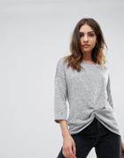Only Bernice Knot 3/4 Sleeve Top - Gray