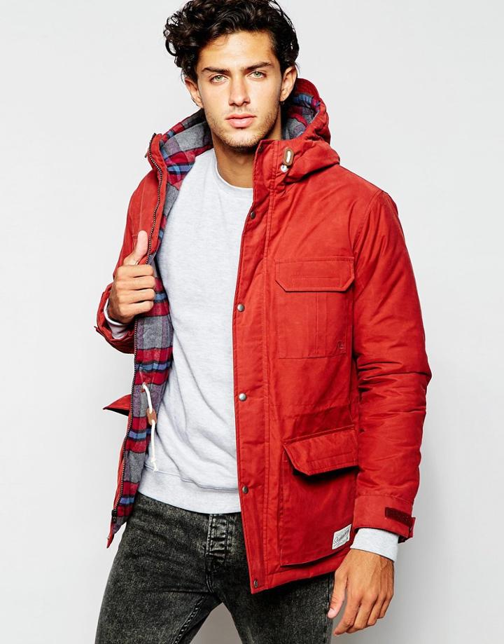 Quiksilver Parka With Check Lined Hood - Rosewood