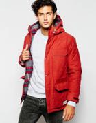Quiksilver Parka With Check Lined Hood - Rosewood