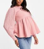 Violet Romance Maternity Pephem Sweatshirt With Broderie Sleeves In Pink