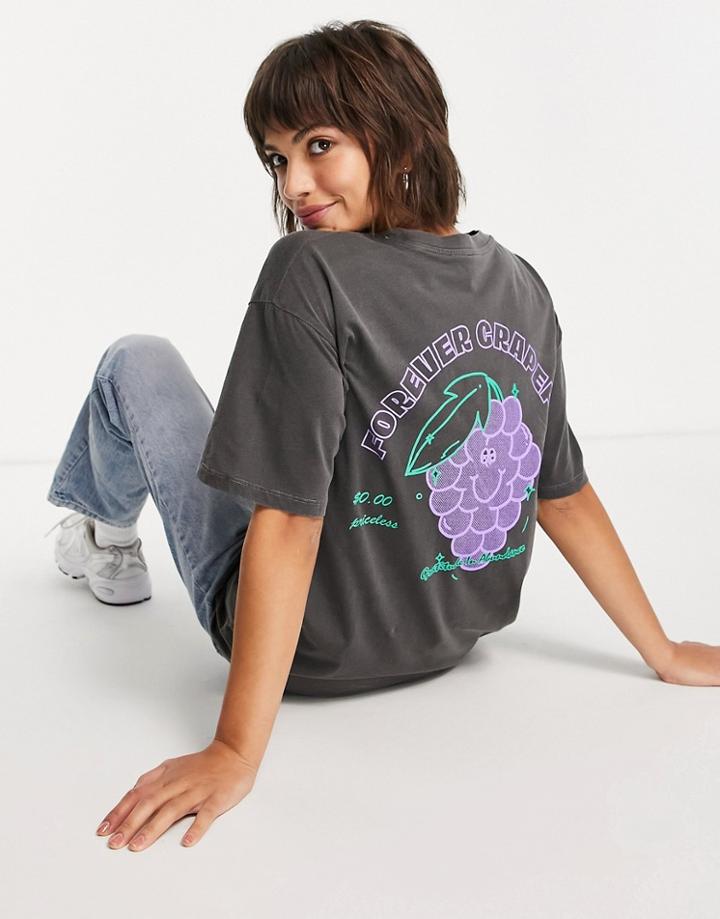 Asos Design Oversized T-shirt With Grapeful Graphic In Washed Charcoal-grey