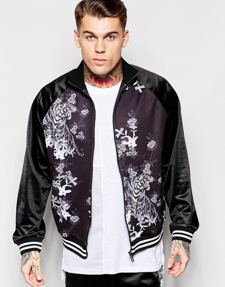 Jaded London Bomber Jacket With Floral Tiger Print - Black
