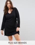 Junarose Long Sleeve Jersey Dress With Frill Waist And Cuff - Black