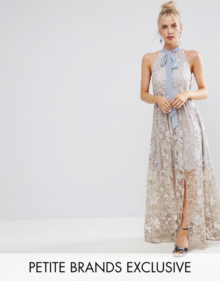 True Decadence Petite Halter Neck Maxi Dress In Allover Floral Sequin - Multi