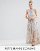 True Decadence Petite Halter Neck Maxi Dress In Allover Floral Sequin - Multi
