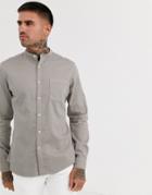 Asos Design Stretch Slim Organic Denim Shirt In Gray With Grandad Collar