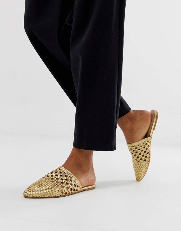 Aldo Rylan Leather Woven Mules In Gold