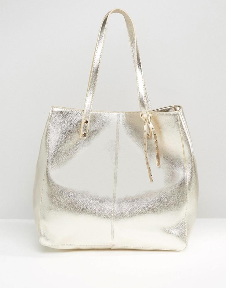 Asos Structured Metallic Shopper Bag - Gold