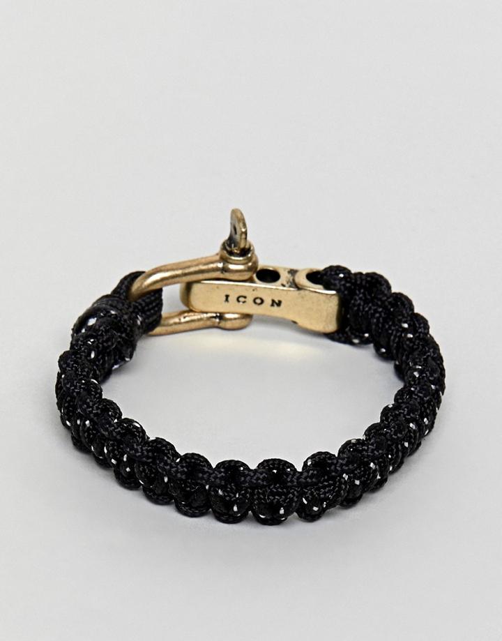 Icon Brand Black Woven Bracelet With Burnished Gold Closure - Black