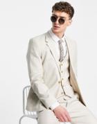 Asos Design Skinny Linen Mix Suit Jacket In Stone-neutral