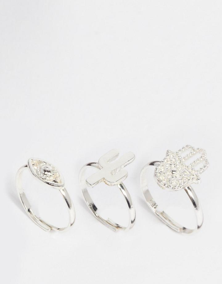 Asos Mystical Charm Ring Pack - Burnished Silver
