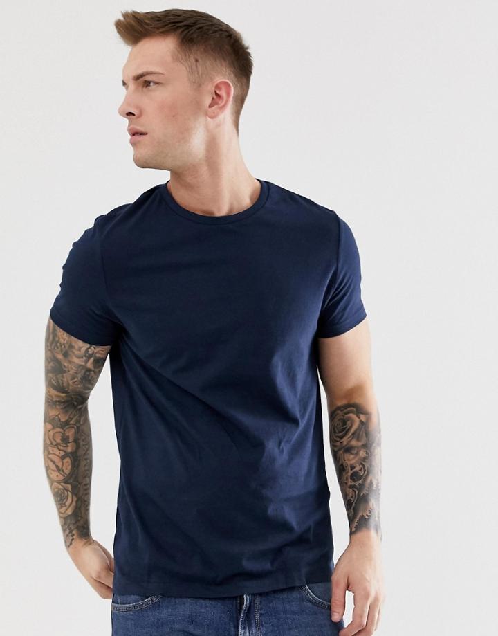 Asos Design T-shirt With Crew Neck In Navy